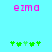 Pixelated pink text 'eima' appears at top center on cyan background, with green four-leaf clover icons arranged below in two