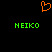 A static pixel art image with an orange heart symbol above two green 'NEIKO' text blocks on a black background.