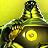 Pixelated static icon of a yellow and green mechanical object with circular details against a solid yellow background.