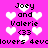 Pixelated pink background with white hearts and black text reading "Joey and Valerie <33 lovers 4evdo" repeated in two