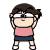 Pixelated character in pink top and dark blue shorts performs sequential poses including arms raised, side bends, and back turn.