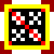 Static pixel art icon with yellow border, black background, and red-and-white checkered patterns in four quadrants.