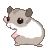 Pixelated hamster with brown and white fur, pink nose and feet, in six sequential poses showing head turns left to right.