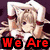 Pixelated anime-style character with blonde hair and white headwear, overlaid with red text reading "We Are Your Future" in a