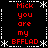 Black background with red text reading "Mick you are my BFFLAD" arranged in a pattern, bordered by white pixelated snowflakes and dashed lines