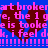Pixelated text in bright pink on blue background with two dark red hearts, repeated across the image.