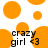 Static image with orange circles on white background and repeated text 'crazy girl <3' in black pixelated font.