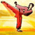 Static pixelated image of a person in red karate uniform performing high kick against yellow-orange gradient background.