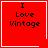 Four red square with white borders display "I Love Vintage" text; two show a heart symbol, one shows a starburst symbol