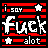 A 48x48 pixel animated buddy icon featuring red and white text on a black background with star symbols, displaying two frames where the central word changes color from white to red.