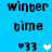 Blue background with black text reading 'winter time' and '33' with a heart symbol, alternating between white and light blue heart colors.
