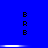 Blue background with three vertical of black pixelated B and R characters, each containing two Bs flanking a central R