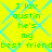 Yellow background with cyan diamond lattice pattern, green pixelated text reading "I luv austin he's my best friend" repeated twice horizontally and vertically.