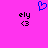 A bright pink background features a blue pixelated heart above two identical black text blocks reading 'ely' and '<3'.
