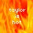 Pixelated text 'taylor is hot' appears over a fiery orange-yellow background with one section showing solid gray.