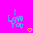 Pixelated cyan text "I Love You" on bright pink background with yellow heart symbol below.