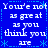 Blue background with white pixelated text repeating 'You're not as great as you think you are' in four quadrants, surrounded by light blue dashed borders and star-like symbols.