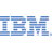 Blue pixelated IBM logo on white background, rendered in horizontal stripes with varying blue shades.