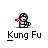 Pixel art animation of two figures in red headbands and yellow shirts performing martial arts moves against a gray background.