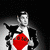 A black-and-white figure in a superhero pose with red chest emblem, showing subtle animation changes across four