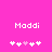 Pixelated pink background with white text "Moddi" and five heart symbols below, where the third heart is light pink.