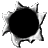 Black circular shape surrounded by white and gray pixelated jagged edges on a light gray background.