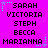 A static image with a bright pink background displays repeated text names in black pixelated font, each name surrounded by small cyan and purple star-like dots.