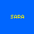 Four quadrants display the text 'SARA' in yellow pixelated font against solid blue, purple, red, and purple backgrounds.