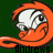 Pixelated orange cartoon character with white face and black eyes, orange hair styled in a large swirl, green background, and partially visible text below.