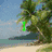 Four beach scenes with green text overlays showing sequential changes in the word 'buddy' across frames.