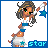 Animated pixel art contact sheet showing a female character with brown hair holding a star-tipped staff across 12 frames, each frame featuring the word "star" in blue text at bottom left.