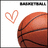 Pixelated basketball with orange heart outline on white background, adjacent to bright pink text with partial black text