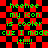 Green pixelated text on red and black checkered background reads 'heeehe my icon is cooler cuz I made it!!!!!' in two identical vertical
