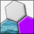 A 48x48 pixel buddy icon split into two sections: a left section with abstract geometric shapes and a right section displaying green text on a dark background.