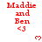 Red text reads "Maddie and Ben <3" with pixelated hearts appearing in three on a white background, one heart per in the middle , and a gray rectangle in the bottom-right corner