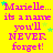 Yellow background with repeated pink text reading "Marielle... its a name you'll NEVER forget!" and small green stars scattered throughout.