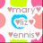 Pixelated icon with pink hearts, green squares, and blue crescent surrounding brown text reading 'Amory', 'Cliz', and 'Yennis' on white background.