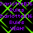 Green neon pattern overlays purple text reading 'charlotteB16', 'Rules', and 'YEAH!' on a black background