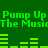 Green background with repeated green text 'Pump Up Pump Up The Music' and animated audio equalizer bars changing height across frames.