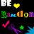 Pixelated icon with black, cyan, and gray quadrants containing text and symbols like a yellow heart, green star, and pink checkmark.