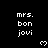 Pixelated black background with repeated white text 'mrs. bon jovi' and small heart symbols arranged in a pattern