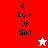 A split-screen animation shows two versions of the text "I Luv Ur Girl" with a star icon changing color between white and red across four