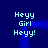 Blue background with repeated light blue text 'Heyy Girl Heyy!' arranged in two , each featuring a vertical beam of brighter blue light
