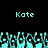 Two instances of the name 'Kate' in cyan pixelated text appear above a of animated cyan hands with black outlines against a black background