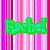 Green and cyan pixelated text reading 'Rachel Cha Cha' on a vertical striped background of pink, purple, and white hues.