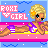 Pixel art contact sheet of a blonde woman in purple bikini lying on pink beach mat with "FOXI GIRL" text, showing four animation frames with subtle pose and expression changes.
