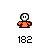 Pixelated character with orange shirt and white face showing two black eyes, standing above number 182 on gray background.