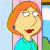 Pixelated cartoon character with orange hair, red lips, and turquoise top against pink background.
