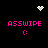Pixelated icon with pink text 'ASSWIPE', a colon emoticon, and three distinct white pixel clusters on black background.