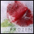 Pixelated image of a red flower with green foliage against a light background, with the word 'FROZEN' in blocky text below.